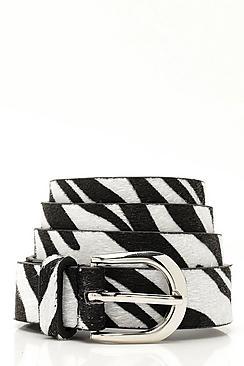 Boohoo Faux Pony Hair Zebra Belt