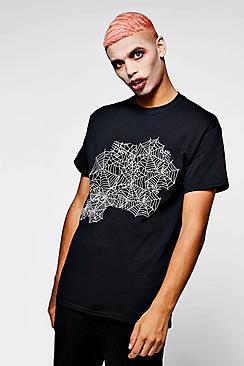 Boohoo Halloween Spiders Web T-shirt