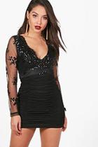 Boohoo Mia Sequin Top Ruched Skirt Bodycon Dress