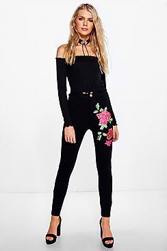 Boohoo Inari Highwaist Super Skinny Embroidered Trousers