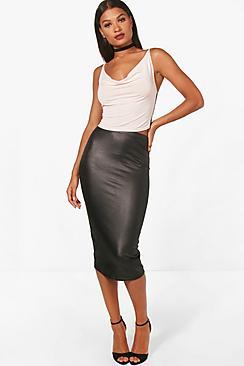Boohoo Amelia 2 Pack Wet Look Midi Skirt