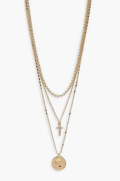 Boohoo Delicate Cross & Medallion Layered Necklace