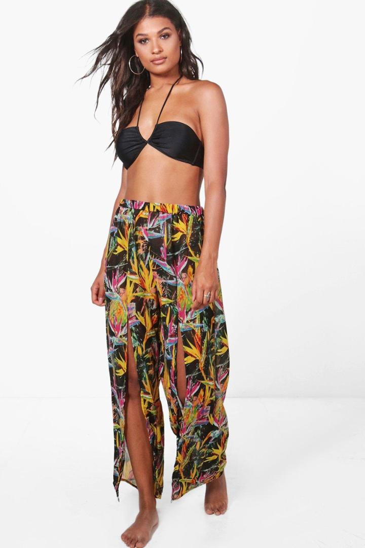 Boohoo Ebony Paradise Bird Beach Trouser Multi