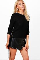 Boohoo Sarah Rib Jumper With Eyelet Lace Up Side Detail