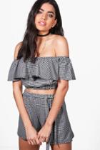 Boohoo Skye Gingham Off Shoulder Crop & Shorts Co-ord Black