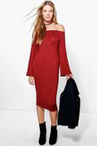 Boohoo Freya Off The Shoulder Midi Dress Wine