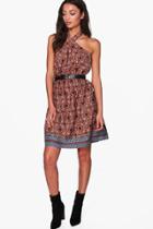 Boohoo Tall Melise Mixed Print Woven Halter Dress Multi