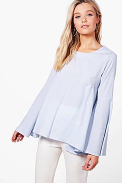 Boohoo Olivia Flare Sleeve Shirt Blouse
