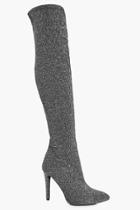 Boohoo Amber Silver Knit Pointed Thigh High Boot Silver