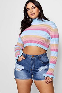 Boohoo Plus Dina Pastel Stripe Rib Crop