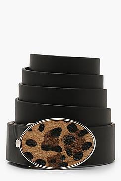 Boohoo Plus Faux Fur Leopard Buckle Belt