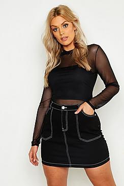 Boohoo Plus Mesh High Neck Top