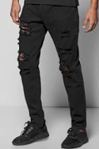 Boohoo Skinny Fit Rigid Jeans With Extreme Rips Black