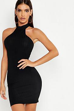 Boohoo Ribbed Racer Neck Bodycon Mini Dress