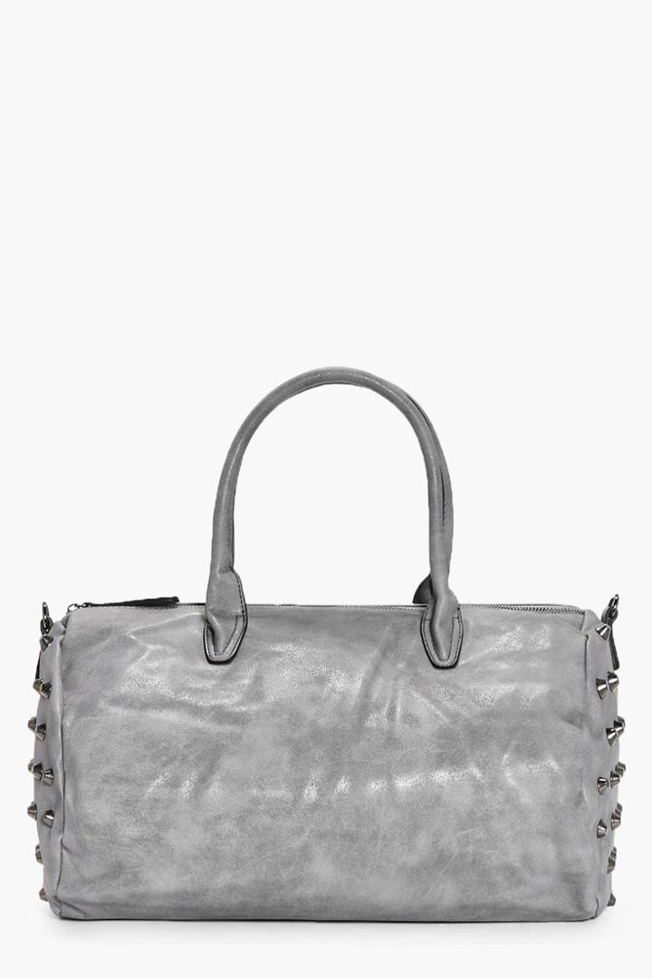 Boohoo Emily Stud Detail Bowler Bag Grey