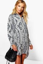 Boohoo Serena Monochrome Dip Back Shirt Dress Multi