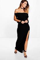 Boohoo Azra Off Shoulder Slinky Slit Sleeve Maxi Dress