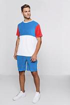Boohoo Boxy Colour Block Velour T-shirt & Short Set