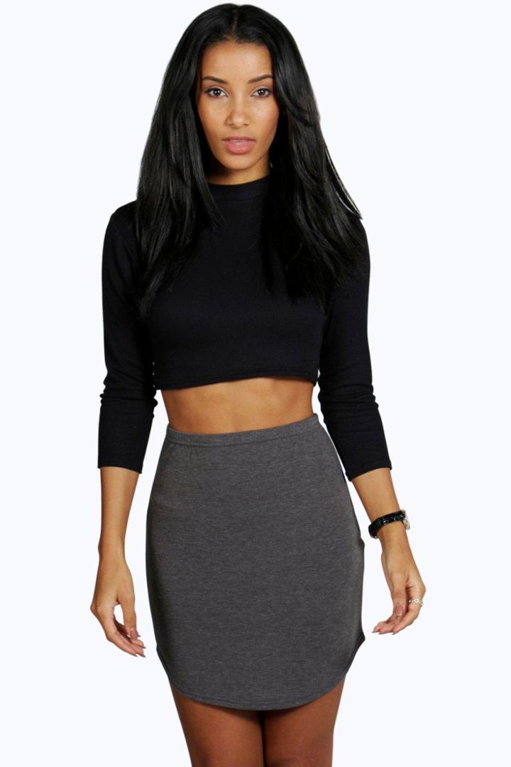 Boohoo Vienna Curved Hem Mini Skirt Charcoal