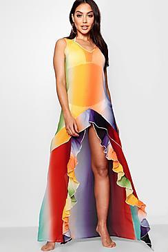 Boohoo Kitty Rainbow Cut Out Beach Maxi Dress