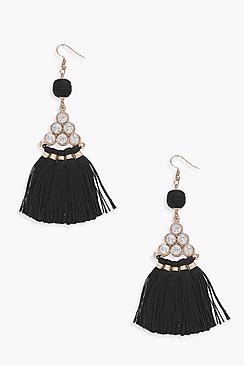 Boohoo Mia Diamante Fan Tassel Earrings