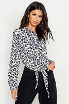 Boohoo Woven Leopard Tie Front Shirt
