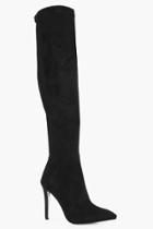 Boohoo Rose Thigh High Glitter Sole Pointed Boot Black