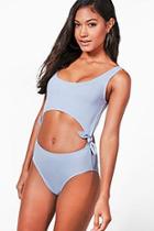 Boohoo Denim Tie Side Swimsuit