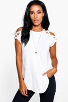 Boohoo Megan Strappy Shoulder Detail T-shirt Ivory