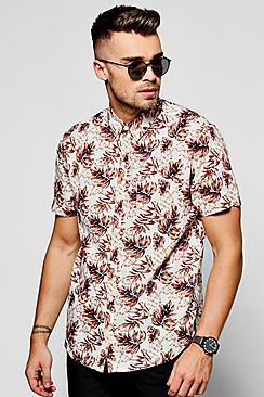 Boohoo Pink Leaf Print Short Sleeve Shirt