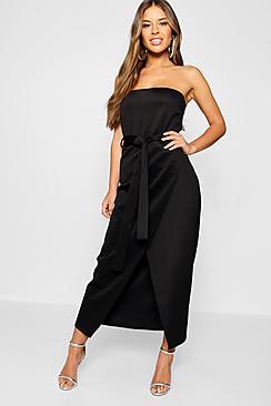 Boohoo Petite Belted Wrap Bandeau Midaxi Dress