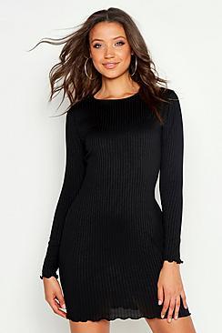 Boohoo Tall Lettuce Hem Rib Bodycon Dress