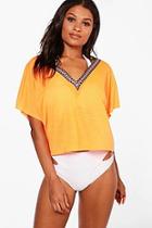 Boohoo Emma Embroidered Tape Slouch Beach Top