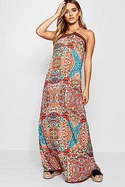Boohoo Allana Multi Print Stripe Trim Maxi Dress