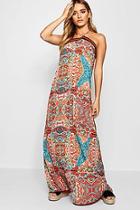 Boohoo Allana Multi Print Stripe Trim Maxi Dress