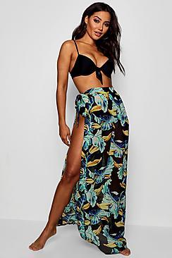 Boohoo Dark Floral Tie Beach Sarong