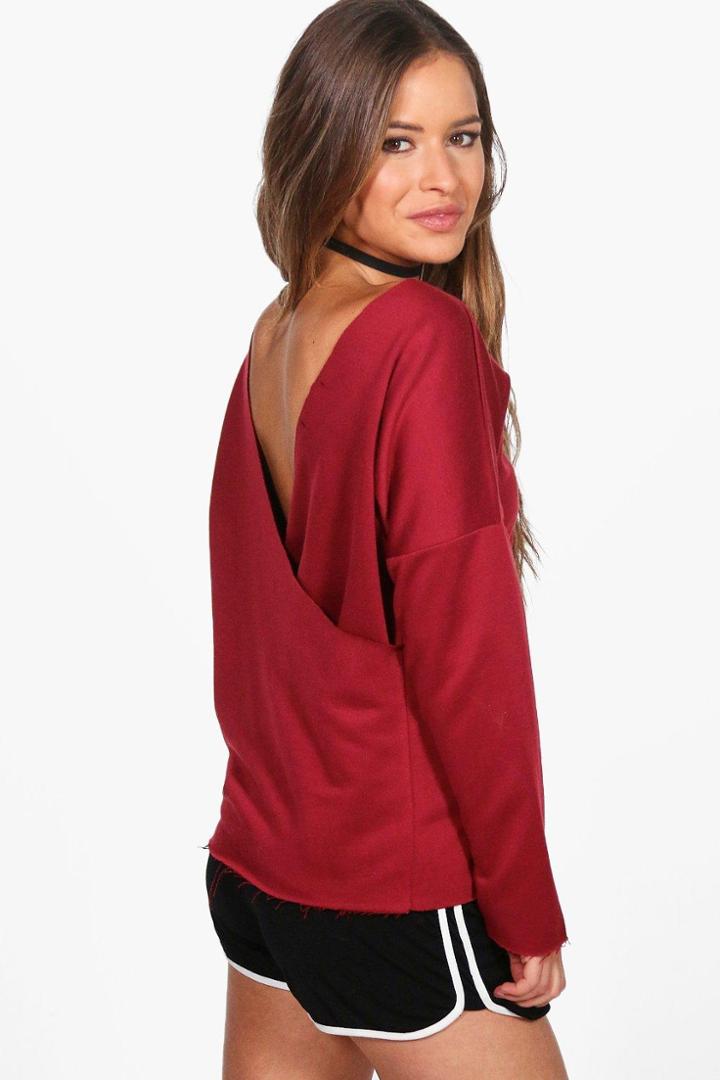 Boohoo Petite Milly Wrap Back Sweat Burgundy