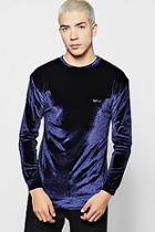 Boohoo Long Sleeve Man Velour T-shirt In Muscle Fit