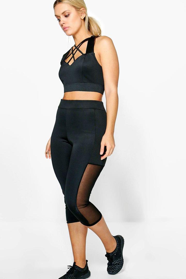 Boohoo Plus Jenni Mesh Insert Running Legging Black