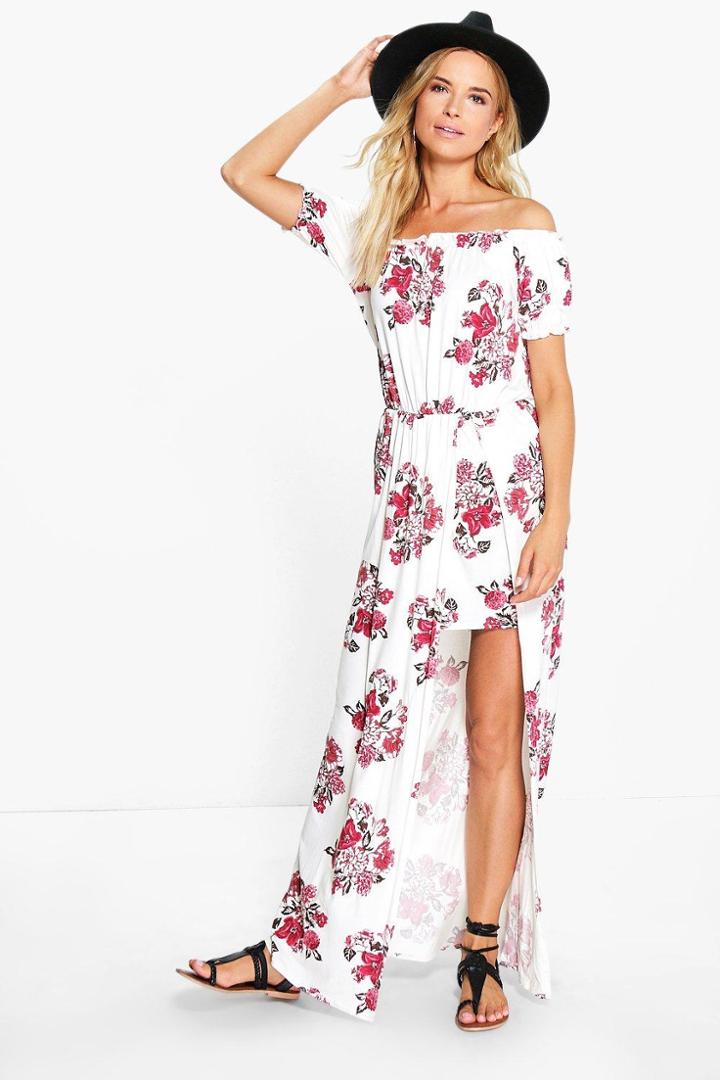 Boohoo Agatha Off Shoulder Floral Printed Maxi Dress Multi