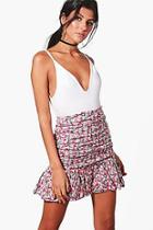 Boohoo Lara Ditsy Floral Rouched Woven Mini Skirt