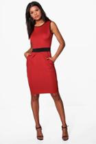 Boohoo Lily Contrast Panel Tailored Dress Terracotta