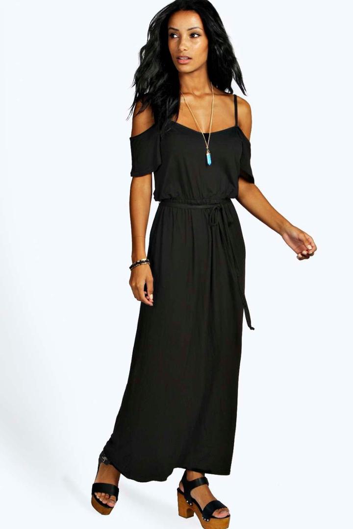 Boohoo Isla Open Shoulder Maxi Dress Black