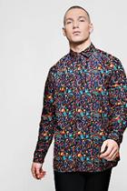 Boohoo Abstract Paisley Print Long Sleeve Satin Shirt
