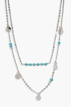 Boohoo Lily Layered Coin & Turquoise Bead Necklace