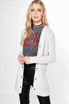 Boohoo Grace Eyelet Detail Waffle Knit Cardigan Ivory