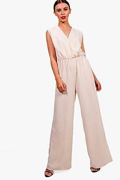 Boohoo Petite Woven Plunge Neck Drape Jumpsuit
