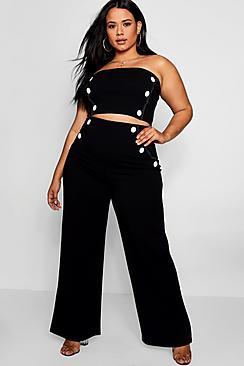 Boohoo Plus Button Detail Bandeau + Wide Leg Co-ord