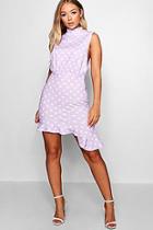 Boohoo High Neck Frill Hem Polka Dot Dress
