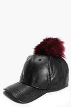 Boohoo Tia Pu And Faux Fur Pom Baseball Cap